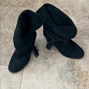 Sbicca Black Heeled fringed Boots